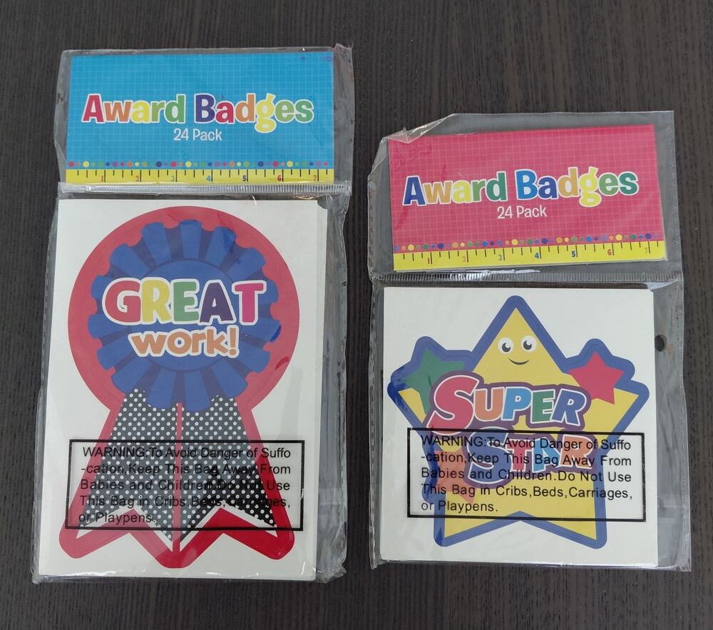 Lot of 2 Horizon Group Award Badges 24 Packs Great Work Super Star School NEW